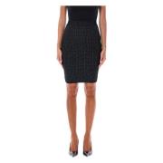 Monogram 3D Mini Rok Zwart Zilver Balmain , Black , Dames