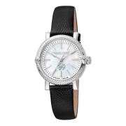 Analoge Leren Band Horloge Roberto Cavalli , Black , Dames