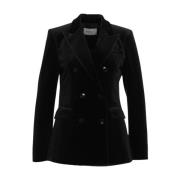 Zwart Fluweel Dubbel-Breasted Blazer Gender , Black , Dames