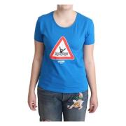 Blauwe Driehoek Grafische Katoenen Tee Moschino , Blue , Dames