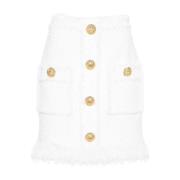 High-Waisted Tweed Rok met Franjeszoom Balmain , White , Dames