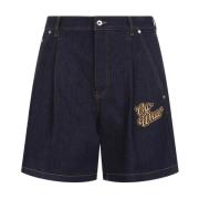 Blauwe Katoenen Logo Raw Shorts Off White , Blue , Heren