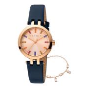 Stijlvolle Leren Band Analoog Horloge Esprit , Blue , Dames