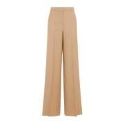 Luxe Wol Wijde Pijp Broek Max Mara , Beige , Dames