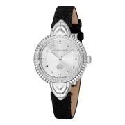 Analoge Leren Band Horloge Roberto Cavalli , Black , Dames