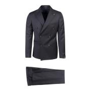 Peak Lapel Wool Suit Set Tagliatore , Blue , Heren