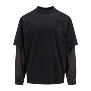 Katoenen Crew-neck Longsleeve T-shirt Sacai , Black , Heren