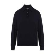 Navy Blue Wool Polo Shirt Bottega Veneta , Blue , Dames