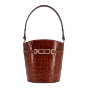 Leren Bucket Tas met T Logo Tom Ford , Brown , Dames