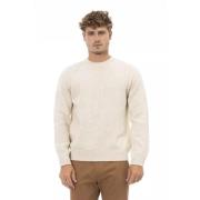 Beige Alpaca Leren Trui Alpha Studio , Beige , Heren