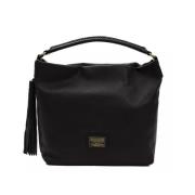 Luxe Zwarte Leren Schoudertas Pompei Donatella , Black , Dames