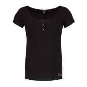 Zwart Strass Logo T-Shirt Guess , Black , Dames