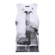 Geribbelde tanktop met stropdasprint Balmain , White , Heren