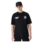 Zwarte Nets NBA Grafisch T-shirt New Era , Black , Heren