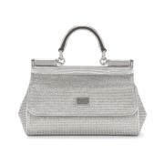 Rhinestone Versierde Zijden Tas Dolce & Gabbana , Gray , Dames