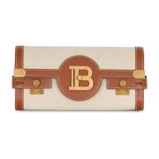 B-Buzz 23 leren en canvas clutch tas Balmain , Brown , Dames