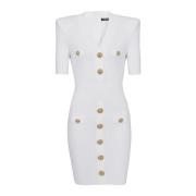 Gebreide jurk met knopen Balmain , White , Dames