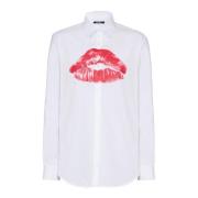 Poplin overhemd met Kiss print Balmain , White , Heren