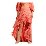 Bloemen geborduurde maxi rok Alma EN Pena , Orange , Dames