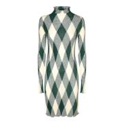 Groene Zijden Jurk Diamantprint Burberry , Multicolor , Dames