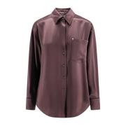 Satijnen Shirt/Jas met Puntkraag Pinko , Brown , Dames