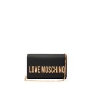 Zwarte Schoudertas met Gouden Details Moschino , Black , Dames