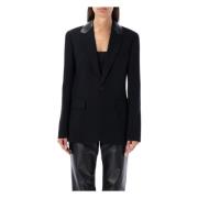 Zwarte Blazer Met Leren Kraag Jas Ralph Lauren , Black , Dames