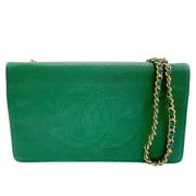 Pre-owned Leather wallets Chanel Vintage , Green , Dames