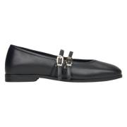 Dames Zwarte Balletflats met een Gesp gemaakt van Premium Italiaans Ec...