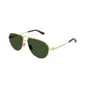 Gouden Frame Groene Lens Zonnebril Bottega Veneta , Yellow , Unisex