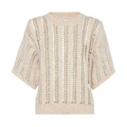 Luxe Crew Neck Short Sleeve Sweater Brunello Cucinelli , Beige , Dames