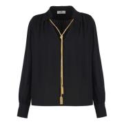 Georgette Shirt met Logo Charms Ketting Elisabetta Franchi , Black , D...