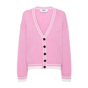 Roze Wol-Kasjmier Trui met Gestreepte Rand Msgm , Pink , Dames