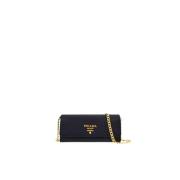 Zwarte Leren Clutch Portemonnee Prada , Black , Dames