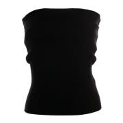 Mouwloze Bandeau Gebreide Top Drykorn , Black , Dames