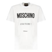 Wit T-shirt met logo print Moschino , White , Heren