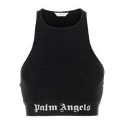 Zwart Viscose Blend Crop Top Palm Angels , Black , Dames