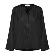 Zwarte V-hals Shirt met Knopen InWear , Black , Dames