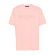 Zalmroze Logo Geborduurde Jersey Tee Balmain , Pink , Heren