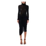 Zwarte Sheer Midi Jurk Aw24 Magda Butrym , Black , Dames