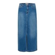 Denim Rok met Split Voorkant Cream , Blue , Dames