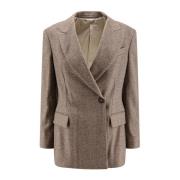 Herringbone Wolblend Double-Breasted Blazer Brunello Cucinelli , Brown...