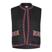 Gewatteerd Vest met Geborduurde Randen Lollys Laundry , Black , Dames