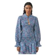 Smocked blouse Zena Antik Batik , Blue , Dames