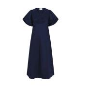 Elegante Poplin Jurk met Gedrapeerd Detail Neo Noir , Blue , Dames