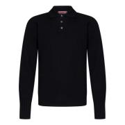 Zwarte Wol Gebreide Poloshirt Drumohr , Black , Heren