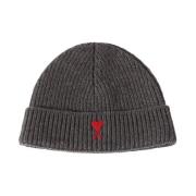 Antraciet Grijs Wol Beanie Muts Ami Paris , Gray , Heren