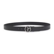 Klassieke Zwarte Leren Riem Giorgio Armani , Black , Heren