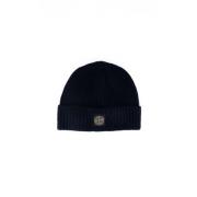 Blauwe Wol Rib Logo Beanie Hoed Stone Island , Blue , Heren