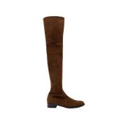 Stretch Suede Platte Over-de-knie Laarzen Parallele , Brown , Dames